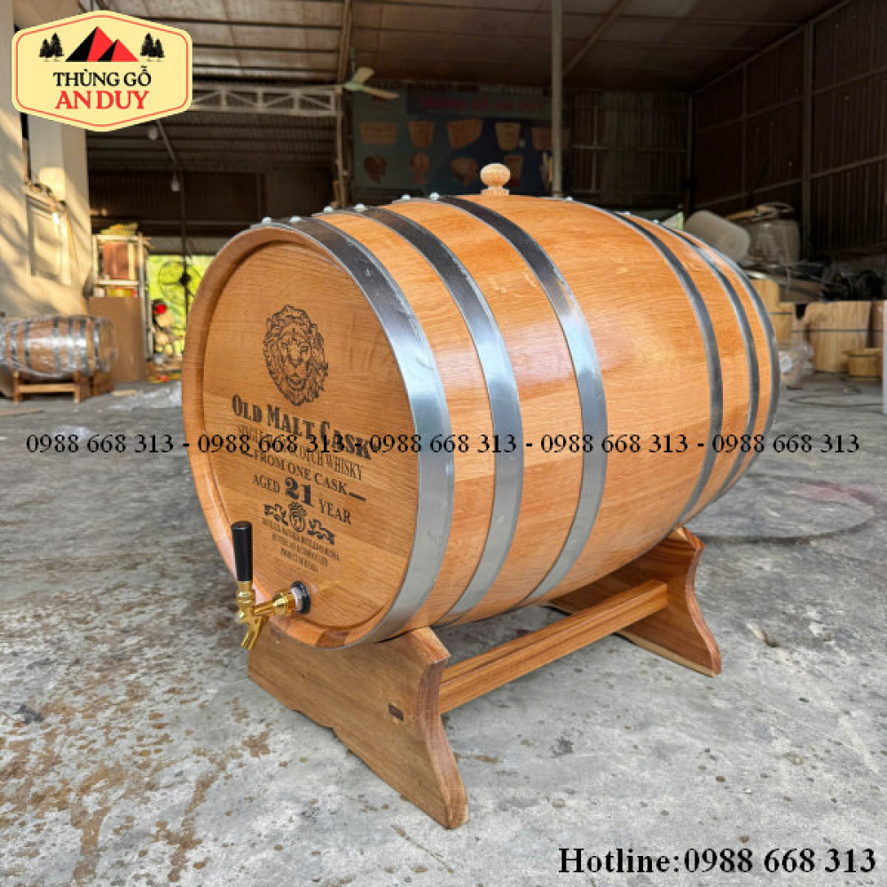 Thùng Gỗ Sồi 100L Vòi Crom