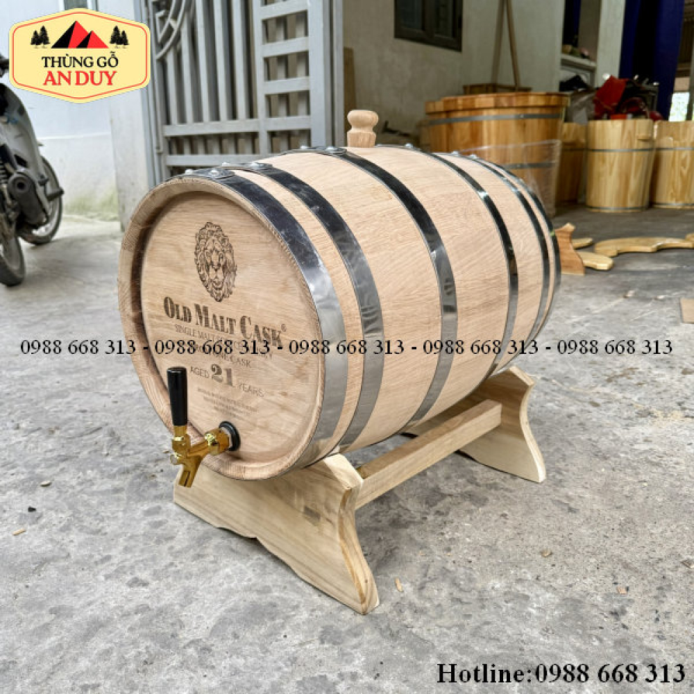 Thùng Rượu Gỗ Sồi Mộc Vòi Crom