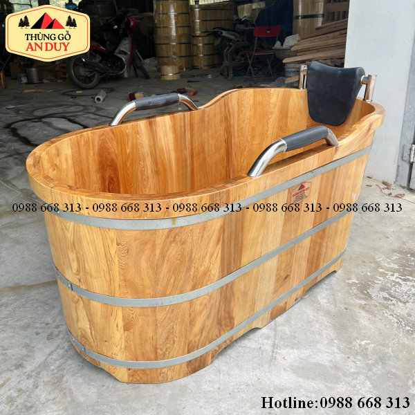 Kích thước bồn tắm gỗ Pơmu An Duy 130 x 65 x 65 cm