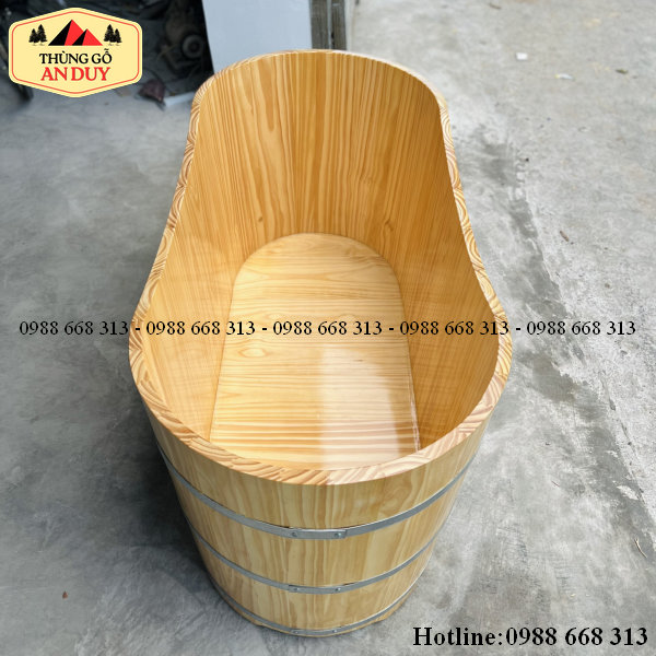 Kích thước bồn tắm dài gỗ thông tiêu chuẩn 1m3 cho người lớn.