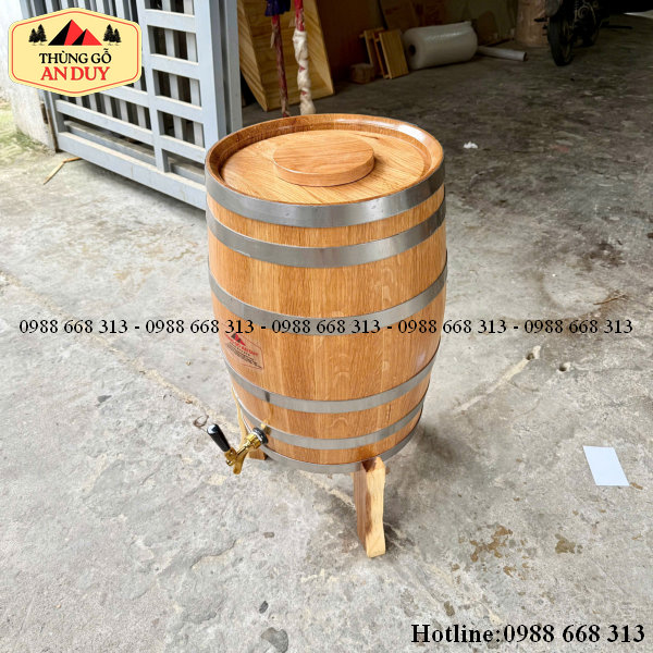 Kích thước thùng rượu gỗ sồi nga 50l dáng đứng tiêu chuẩn.