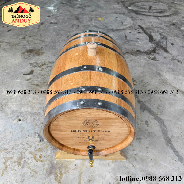 Thùng gỗ sồi 50L An Duy kèm chân đế và vòi rót Inox 304.